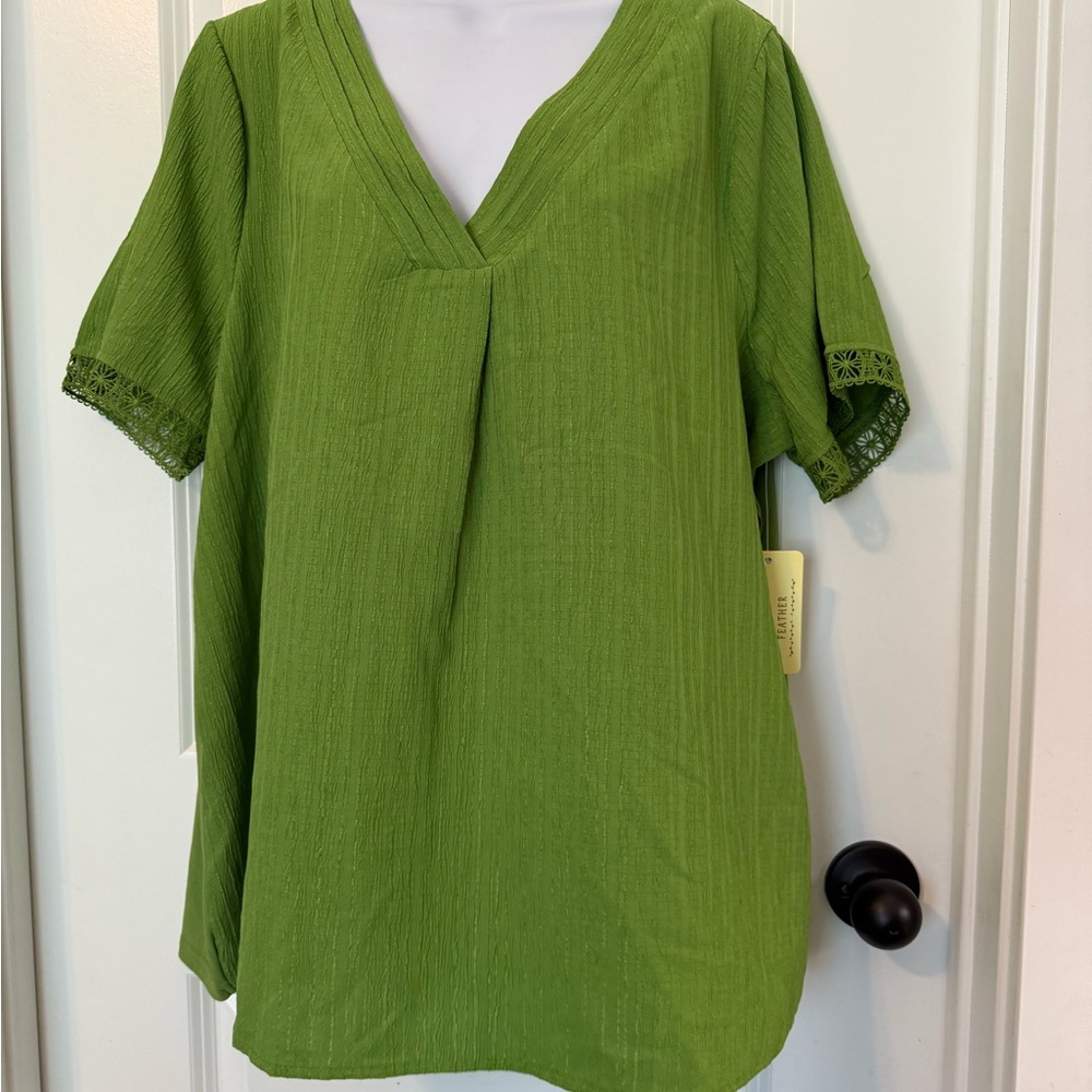 Green V-Neck Women's Top